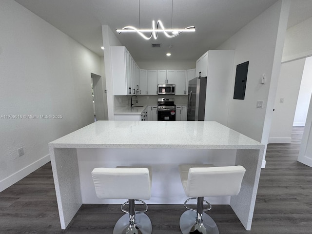 3039 NW 51st Ter, Miami, FL 33142 - kitchen featuring appliances with stainless steel finishes, a sink, white cabinets, electric panel, and light stone countertops