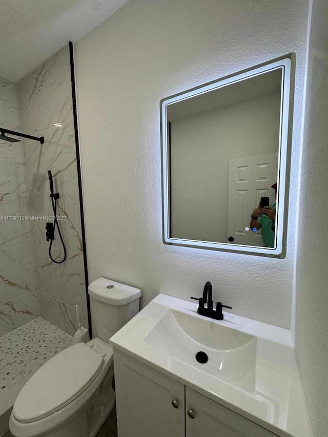 3039 NW 51st Ter, Miami, FL 33142 - bathroom featuring a marble finish shower, toilet, and vanity