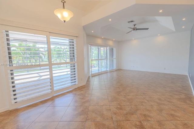 808 Hampton Ct, Weston, FL 33326 - unfurnished room with ceiling fan, a raised ceiling, light tile patterned flooring, and recessed lighting