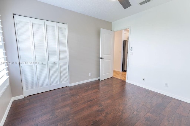 808 Hampton Ct, Weston, FL 33326 - unfurnished bedroom featuring wood finished floors, a closet, baseboards, ceiling fan, and freestanding refrigerator
