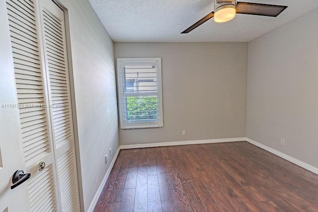 808 Hampton Ct, Weston, FL 33326 - unfurnished bedroom featuring hardwood / wood-style floors, a closet, baseboards, a textured ceiling, and a ceiling fan