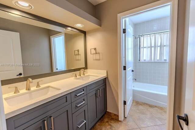 808 Hampton Ct, Weston, FL 33326 - bathroom with double vanity, shower / bath combination, and tile patterned flooring