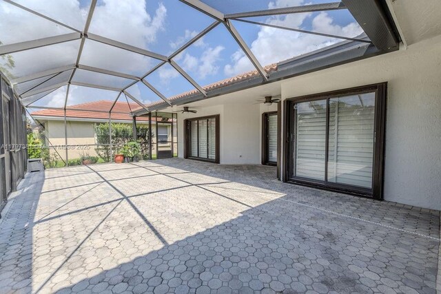808 Hampton Ct, Weston, FL 33326 - view of patio featuring ceiling fan and a lanai