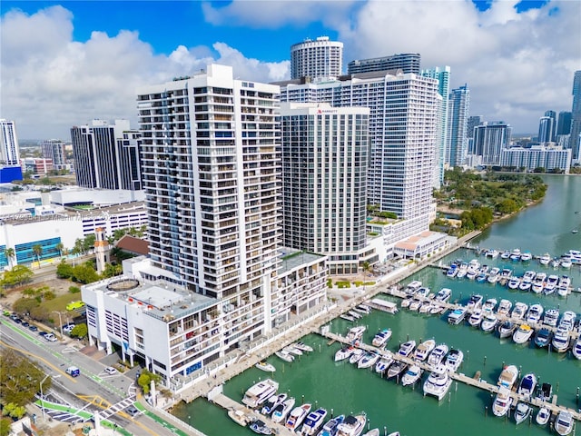 555 NE 15th St Unit 508, Miami, FL 33132 - view of building exterior with view of marina, a view of skyline, and a water view