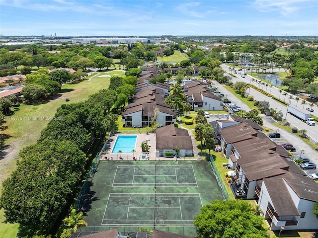 drone / aerial view of a pool area