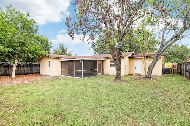 8101 NW 44th Ct, Lauderhill, FL 33351 - back of house featuring a sunroom, stucco siding, and a fenced backyard