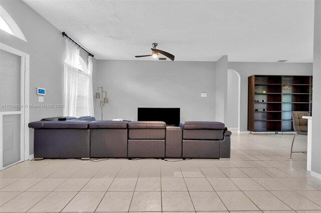 2625 SE 5th Ct, Homestead, FL 33033 - living area with ceiling fan, light tile patterned floors, and baseboards