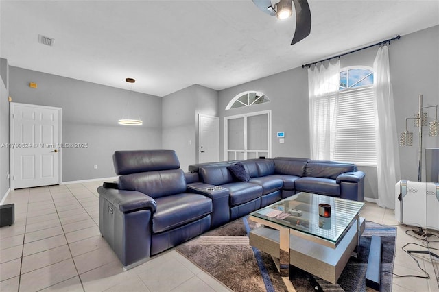 2625 SE 5th Ct, Homestead, FL 33033 - living room with light tile patterned floors, a ceiling fan, and baseboards
