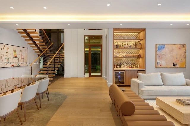 community lobby with stairs and recessed lighting