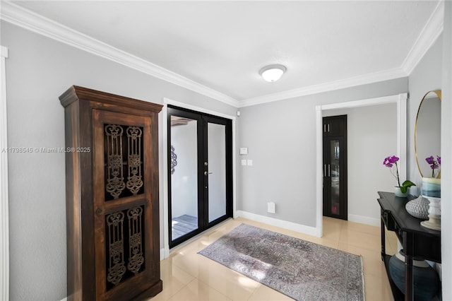 17514 SW 82nd Ct, Palmetto Bay, FL 33157 - entryway featuring crown molding, light tile patterned floors, and french doors