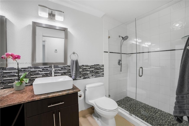 17514 SW 82nd Ct, Palmetto Bay, FL 33157 - bathroom with vanity, a stall shower, and decorative backsplash