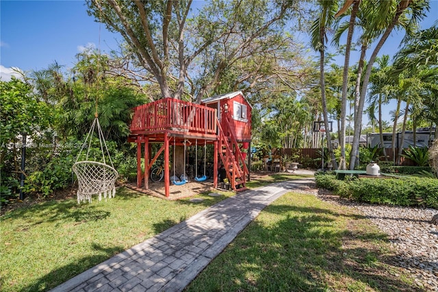 17514 SW 82nd Ct, Palmetto Bay, FL 33157 - view of yard with a playground and a wooden deck