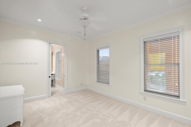12 Tidewater Dr, Ormond Beach, FL 32174 - unfurnished room featuring carpet flooring, baseboards, ceiling fan, and ornamental molding