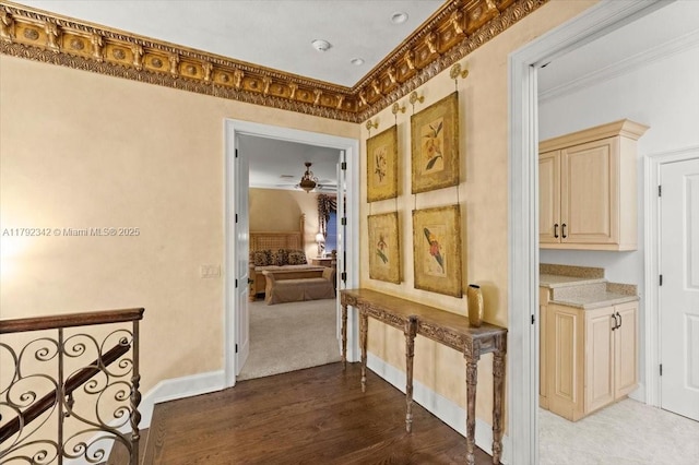 12 Tidewater Dr, Ormond Beach, FL 32174 - corridor featuring ornamental molding, wood finished floors, and baseboards