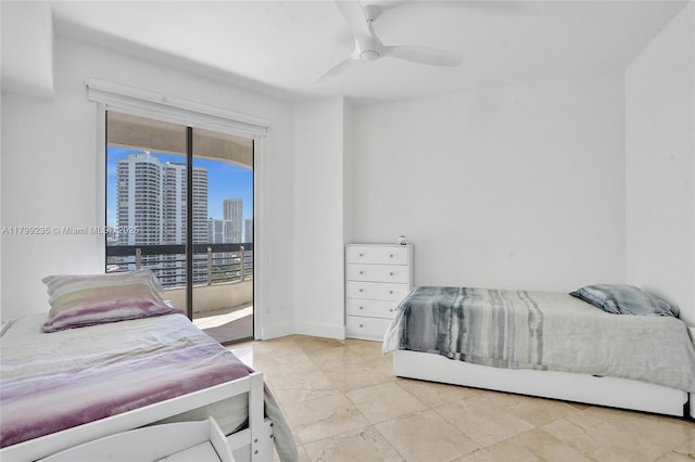 3400 NE 192nd St Unit Ph11, Aventura, FL 33180 - bedroom featuring access to outside, a city view, light marble finish flooring, and a ceiling fan