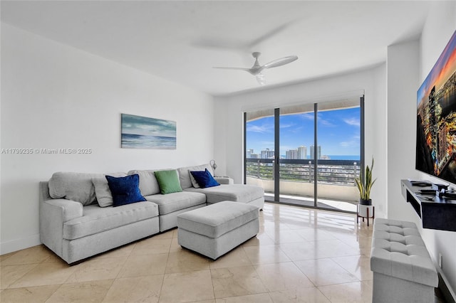 3400 NE 192nd St Unit Ph11, Aventura, FL 33180 - living room featuring ceiling fan and light tile patterned flooring