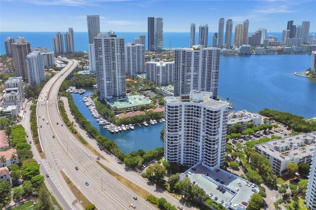 3400 NE 192nd St Unit Ph11, Aventura, FL 33180 - aerial view of a main thoroughfare, a large body of water, and a skyline view