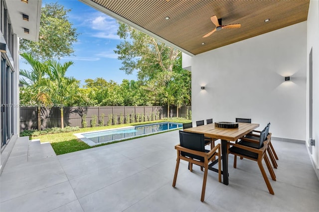 11143 NE 8th Ave, Biscayne Park, FL 33161 - view of patio / terrace with ceiling fan, a fenced backyard, and outdoor dining area
