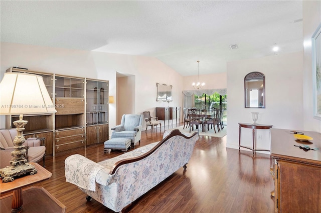 15827 Waverly Mnr, Davie, FL 33331 - living area with vaulted ceiling, a chandelier, and wood finished floors