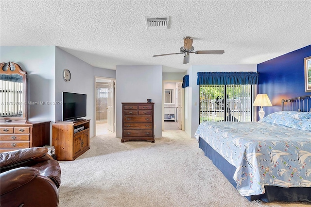 15827 Waverly Mnr, Davie, FL 33331 - bedroom with carpet, multiple windows, connected bathroom, a textured ceiling, and ceiling fan