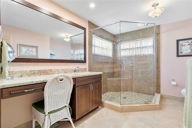 15827 Waverly Mnr, Davie, FL 33331 - bathroom with tile patterned flooring, vanity, a shower stall, and toilet