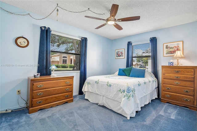 15827 Waverly Mnr, Davie, FL 33331 - bedroom with carpet floors, a textured ceiling, a ceiling fan, and baseboards