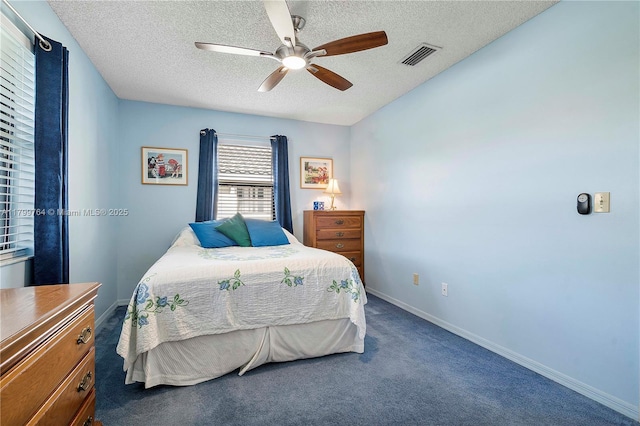 15827 Waverly Mnr, Davie, FL 33331 - bedroom with carpet floors, a textured ceiling, baseboards, and a ceiling fan