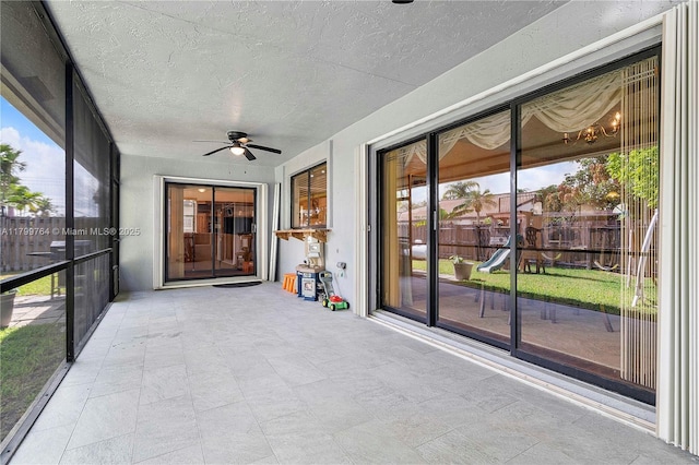 15827 Waverly Mnr, Davie, FL 33331 - unfurnished sunroom featuring a ceiling fan