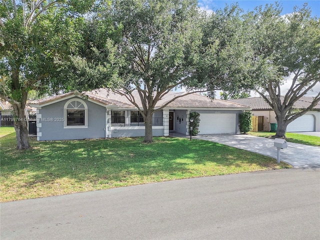 15827 Waverly Mnr, Davie, FL 33331 - ranch-style home with an attached garage, concrete driveway, stucco siding, and a tile roof