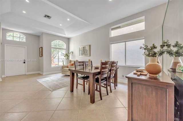 5020 Ibis Ct, Coconut Creek, FL 33073 - dining room with recessed lighting, baseboards, light tile patterned floors, and a raised ceiling