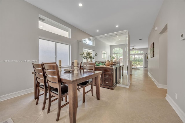 5020 Ibis Ct, Coconut Creek, FL 33073 - dining space featuring recessed lighting, baseboards, light tile patterned floors, and ceiling fan