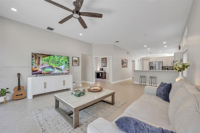 5020 Ibis Ct, Coconut Creek, FL 33073 - living room featuring a ceiling fan, recessed lighting, light tile patterned floors, and baseboards