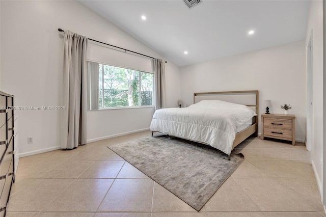 5020 Ibis Ct, Coconut Creek, FL 33073 - bedroom with tile patterned flooring, recessed lighting, lofted ceiling, and baseboards