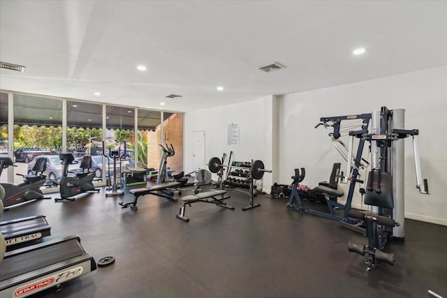 100 Golden Isles Dr Unit 1105, Hallandale Beach, FL 33009 - workout area with recessed lighting and expansive windows