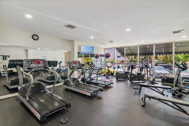 100 Golden Isles Dr Unit 1105, Hallandale Beach, FL 33009 - workout area with recessed lighting and expansive windows