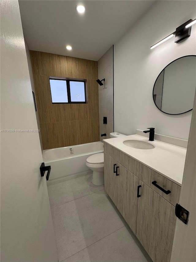 421 SW 11th Ave, Hallandale Beach, FL 33009 - full bathroom featuring vanity, toilet, bathing tub / shower combination, recessed lighting, and tile patterned flooring