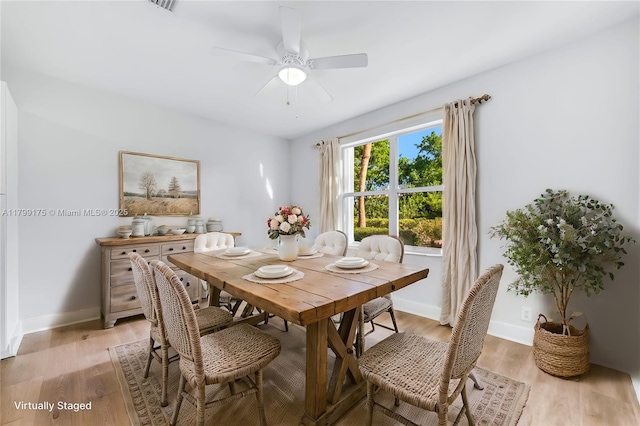 16818 SW 1st Mnr, Pembroke Pines, FL 33027 - dining room featuring ceiling fan, light wood-style floors, and baseboards