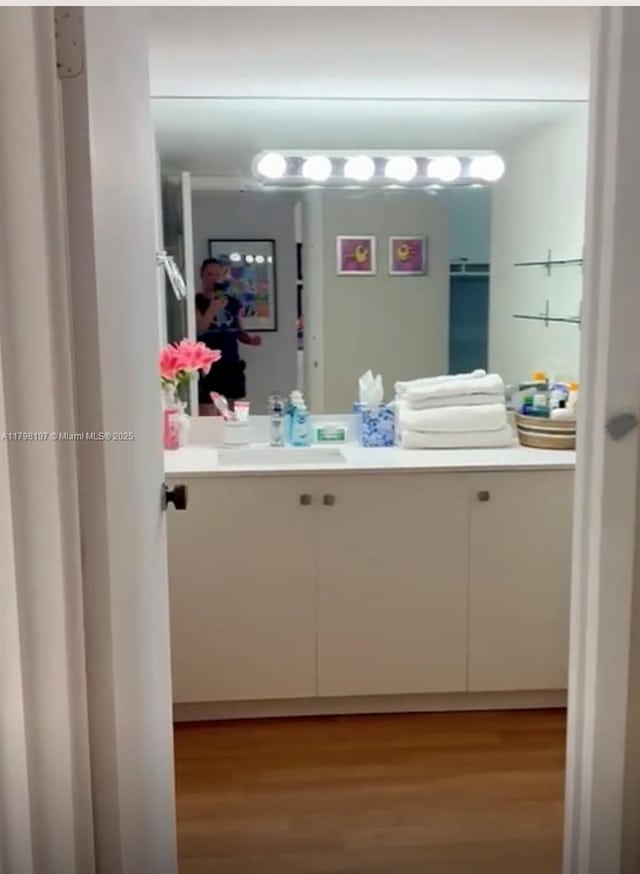 bathroom featuring wood finished floors and vanity