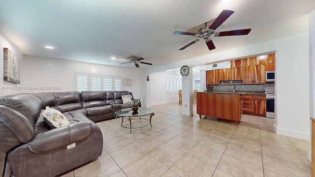 5010 SW 111th Ave, Miami, FL 33165 - living room featuring ceiling fan, light tile patterned floors, baseboards, and recessed lighting