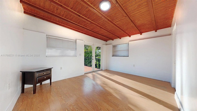 5010 SW 111th Ave, Miami, FL 33165 - spare room featuring wooden ceiling, light wood-type flooring, baseboards, and french doors