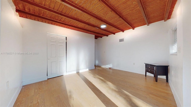 5010 SW 111th Ave, Miami, FL 33165 - spare room featuring wood ceiling with exposed beams, light wood finished floors, and baseboards