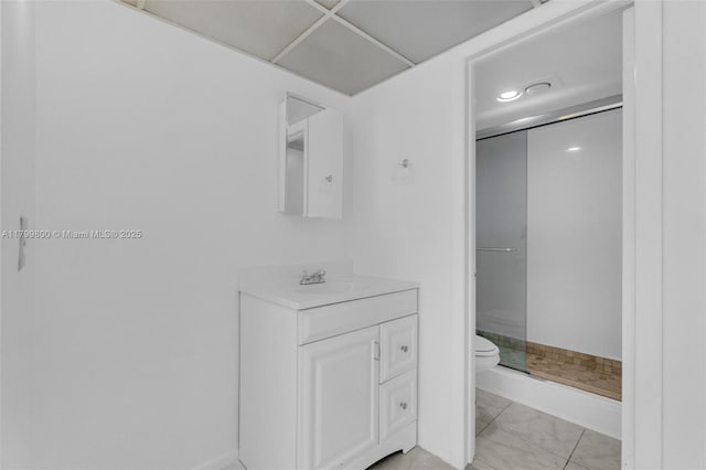 7300 NW 17th St Unit 203, Plantation, FL 33313 - bathroom with a shower stall, vanity, and recessed lighting