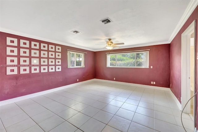 2730 NW 105th Ter, Coral Springs, FL 33065 - empty room with a ceiling fan, ornamental molding, tile patterned flooring, and baseboards