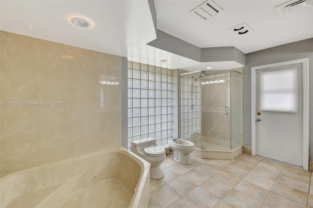 2730 NW 105th Ter, Coral Springs, FL 33065 - full bathroom with a bidet, a shower stall, a tub with jets, toilet, and tile patterned floors