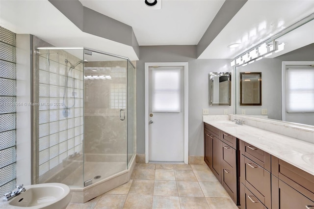 2730 NW 105th Ter, Coral Springs, FL 33065 - full bathroom featuring a stall shower, vanity, baseboards, tile patterned flooring, and a bidet