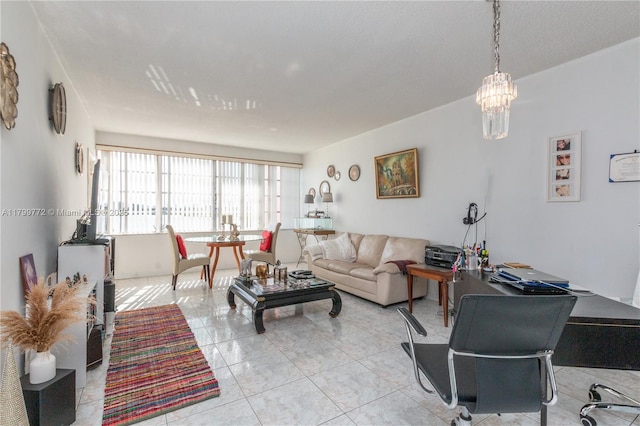 18555 NE 14th Ave Unit 612, Miami, FL 33179 - living room featuring a chandelier and light tile patterned floors