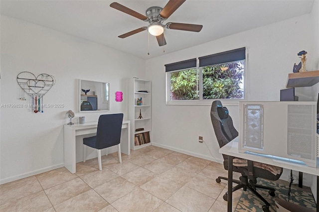 9821 W Fern Ln, Miramar, FL 33025 - home office featuring ceiling fan, tile patterned flooring, and baseboards