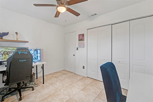 9821 W Fern Ln, Miramar, FL 33025 - office space with a ceiling fan, light tile patterned flooring, and baseboards