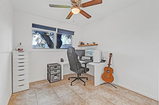 9821 W Fern Ln, Miramar, FL 33025 - home office with baseboards, ceiling fan, and light tile patterned flooring