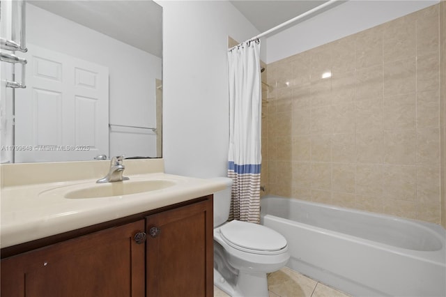 full bathroom featuring tile patterned flooring, toilet, vanity, and shower / tub combo